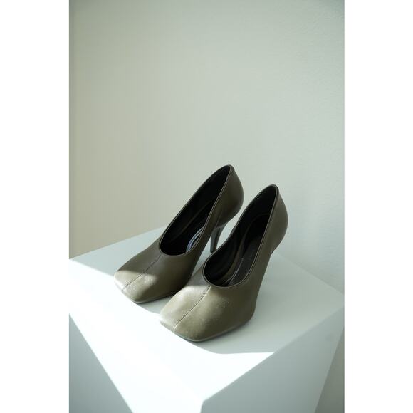 PHOEBE PHILO Nappa Green Olive Square Toe Pump Heel Shoe Size 38 US 7.5 -8 - Picture 1 of 11